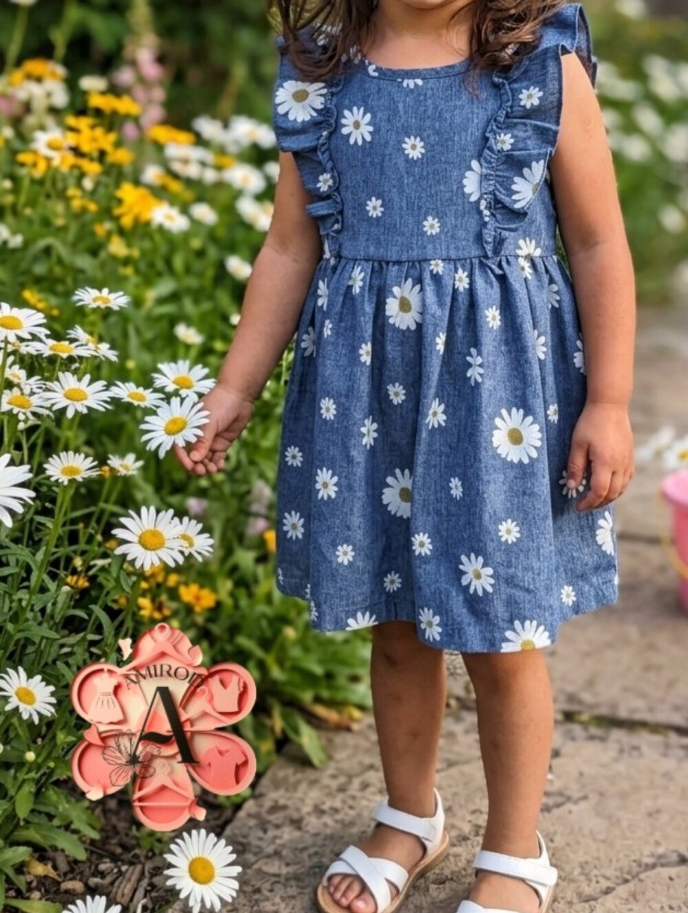 2x1 BOGO SHEIN Baby Girl Faux Denim Daisy Floral Dress 18-24 Months